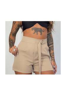 Women's Tailored Shorts With Ties - Beige - View 2