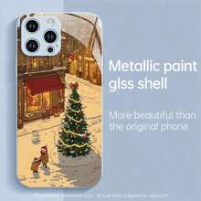 Funda navideña para phone 17 Pro Max. Funda de cristal templado con temática navideña compatible con phone 17, 16, 15, 14, 13, 12, 11 Pro Plus. Cuenta con orificios precisos y es resistente a golpes y caídas. - Negro - Ver 4