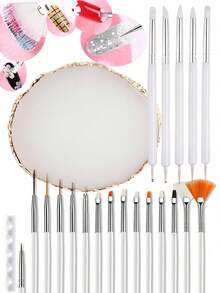 22/21 piezas Kit de herramientas de arte de uñas negro, incluye 15 bolígrafos de arte de uñas, 1 paleta de resina, 5 bolígrafos de acrílico de doble cabeza para tallado/punteado de silicona, set de herramientas de arte de uñas, tablero de exhibición de maquillaje DIY, adecuado para salón de uñas en casa - Blanco - Ver 16