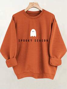 Halloween Pattern Sweatshirt - Women's Casual Red Round Neck Pullover With Ghost Design, Long Sleeve And Ribbed Cuffs,  Halloween Costume | Halloween Costume | Decoration, Halloween Decorations-Y01-1 - trái cam - Xem 7