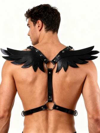 Adjustable PU Leather With Wings Harness Shoulder Strap Goth Punk Body Chain Men Strap Festival Lingerie Cage Harness Cosplay Prop