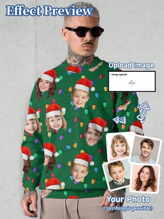 Sudadera con capucha personalizada para hombres, se pueden personalizar patrones, retratos de hombres, mujeres, niños, mascotas, dibujos animados, con temas navideños y otros diseños interesantes