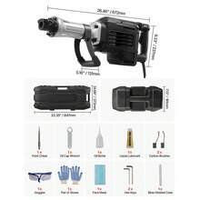 Demolition Jack Hammer, 3000 W Powerful Electric Jackhammer, 1700 BPM Concrete Breaker With A Point Chisel, Carrying Case, Gloves, Goggles, For Concrete, Wall, Brick, Tile And Foundation - 查看 7