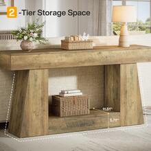 LITTLE TREE Console Table For Living Room, 63" Farmhouse Sofa Table With Storage For Entryway & Hallway, Narrow Long Rustic Design Behind Couch, Oak Finish Versatile Storage Solution - màu nâu - Xem 8