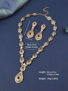 1 Set Hollow Palace Style Metal Rhinestone Inlaid Pendant Necklace With Matching Earrings, Bridal Wedding Party Daily Holiday Jewelry Set For Women