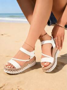 2025 Women's Platform Sandals | Comfort Slide Slippers | Boho Braided Straps & Studded Wedge Heel,Women's Fashion Slides | Chunky Platform Slide Sandals With Adjustable Strap | Cushioned Comfort For Daily Wear,Strappy Wedge Sandals For Women | Summer Slide Slippers With Braided Detail & Metal Studs | Height Increasing & Leg Lengthening,Luna Platform Slide | Women's Adjustable Braided Sandals | Comfortable & Chic For Resort, Vacation, And Street Style,Must-Have Summer Slides | Women's Height Increase Platform Sandals | Adjustable Ankle Strap For A Secure Fit - 白 - 查看 4