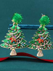1 Cặp bông tai hợp kim đính đá hình cây thông Noel, quà tặng trang sức dự tiệc ngày lễ (Không kèm thiệp) - Nhiều màu - Xem 10