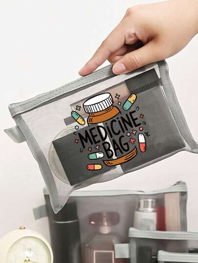 网眼化妆包，带“药品”标识和RFID屏蔽卡套，便携式收纳包，化妆包，护肤包，旅行必备，宿舍用品，婚礼新娘礼物，母亲节礼物，生日礼物，送给朋友和老师的礼物，药品收纳袋，浴室收纳袋，珠宝收纳袋，唇油和化妆品收纳袋，学生宿舍洗漱包，送给妻子、家人、朋友、同事的礼物