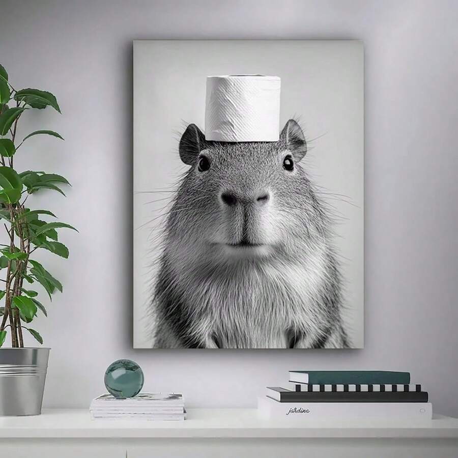 1张趣味动物与卫生纸海报印刷帆布画浴室墙面艺术趣味厕所幽默家居装饰海报帆布画墙面艺术房间家居装饰无框动物海报 - 彩色 - 查看 1