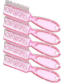 2 piezas de cepillo de uñas transparente de mango largo, multifuncional, con cerdas suaves y cabeza cuadrada para manicura y eliminación de polvo, color transparente y rosa - Rosa - Ver 11