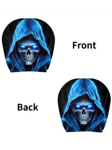 1/2 Funda para reposacabezas de coche con calavera azul fantasma, diseñada para comodidad en todo tipo de clima, protector de coche único adecuado para todas las estaciones, ideal para viajes largos, trayectos diarios y viajes por carretera, y también perfecto para decoraciones de Halloween y Navidad - Multicolor - Ver 4
