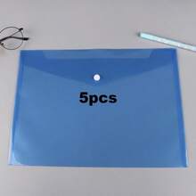 1pc/5pcs A4 Clear Plastic File Folders, Waterproof Button Closure Document Bags, Colorful Organizer Pouches For Students, Office, School Supplies