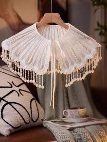 1 Stück schwer bestickter, perlenbesetzter und mit Quasten verzierter Dekorations-Schal, glänzendes Gewebe, Modezubehör für Frauen, geeignet für Hochzeiten & Festivals