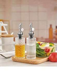 200ml Small Glass Oil Dispenser Bottle With Stainless Steel Pour Spout - Easy To Hold, Space-Saving Transparent Kitchen Vinegar Sauce Container