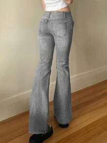 欧美高端Y2K街头风时尚紧身低腰喇叭牛仔裤 - 淺灰色 - 查看 2