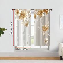 2 Pcs Polyester Light Filtering Curtains - High Definition White Gold Flower Pattern Printing For Bedroom, Living Room, Office And Home Decor, Rod Pocket Design - Multicolor - View 12