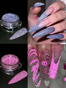 8/6/4pcs Reflective Nail Powder, Gold, Silver, Pink, Glitter In The Dark, Holographic Nail Design, Y2K Party, Cute And Charming Nail Decoration, DIY Nail Salon Nail Supplies - Multicolor - View 7