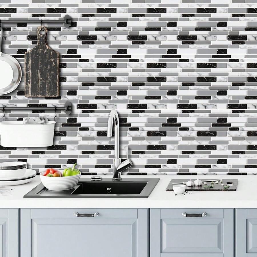 Wall Paper - Grey Mosaic Brick - View 1