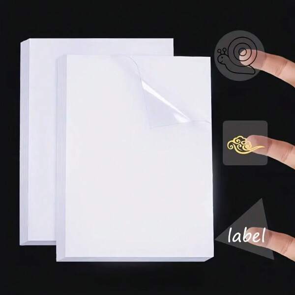 40 feuilles de papier transparent autocollant A4 pour imprimantes à jet d'encre, 29,69 cm x 20,98 cm, finition brillante, facile à décoller et à coller, parfait pour le bureau et la maison