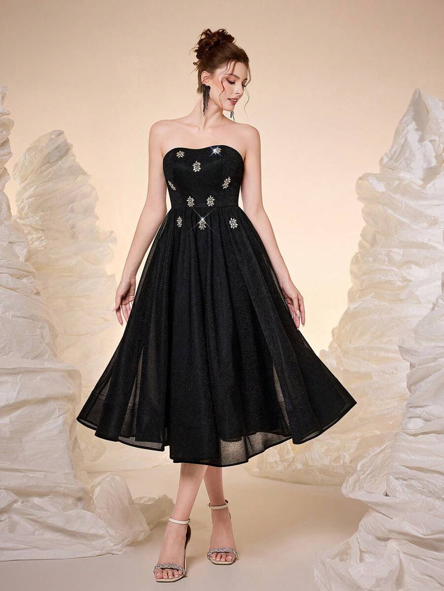 Mgiacy,New Arrival,ElegantTube Top,Off Shoulder,Below One's Knees,A-Line Dress,FOR,Prom Wedding,Party Dress,Wedding Guest Dress,Evening Dress - Black - View 1