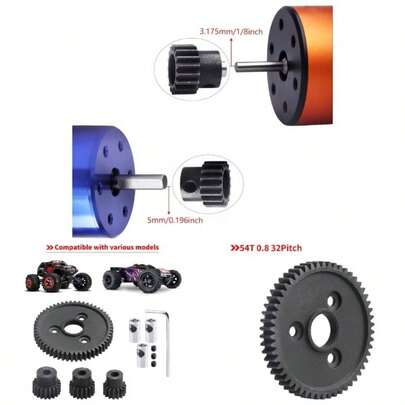 RC Metal Steel 54T 32P Spur Gear With 15T/17T/19T Pinions Gears Set Replace 3956 Traxxas Slash 4x4 2WD Rustler Rally Stampede Summit E - - Maxx