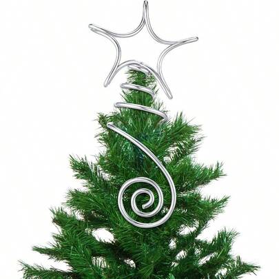Mini Christmas Star Tree Topper Wire Star Treetop Christmas Ornaments Decorative Metal Tree Topper For Home Office Xmas New Year Holiday Decoration Silver