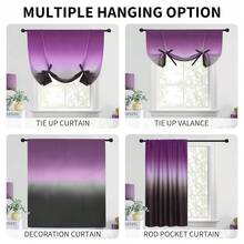 Yakamok Ombre Room Darkening Tie Up Curtains For Kitchen Window Blackout Valance Gradient Black & Purple Thermal Insulated Balloon Shade For Bathroom Rod Pocket Short Curtain W34 X L48 Inches, 1 Panel{Inchsize_nameinch:Inch34\InchWx48\InchL(Packof1)Inch,Inchcolor_nameinch:InchPurpleandBlackinch} - 紫黑色 - 查看 3