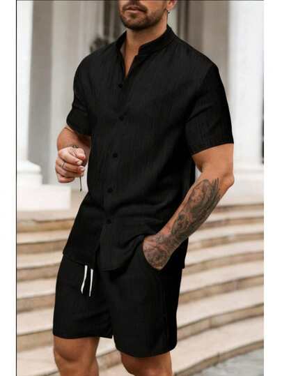 KIT FINO Gola Padre + Bermuda VISCOLINHO Masculino Liso