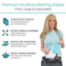 Vive Body Wipes 60 Count - Adult Wipes For Elderly - Disposable Bath Wipes For Adults Bathing No Rinse - Personal Cleansing Wipes For Bedridden Injured Adults - Wet Wipes For Women And Men Traveling - như hình ảnh - Xem 3