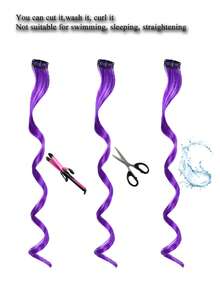 10pcs Set Purple ,Pink, Red, Sky Blue Clip In Synthetic Hair Extension Long Curl Heat-Resistant Hair Piece For Women Girls , Cosplay Party Holiday - Multicolor - View 5