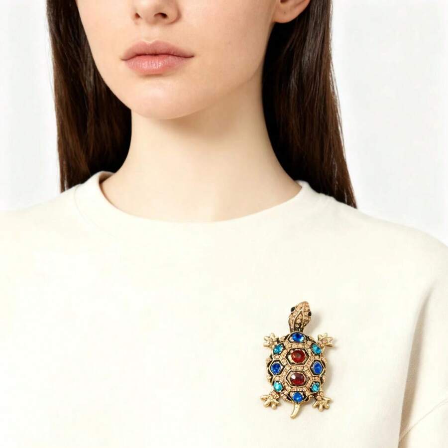 1pc Zinc Alloy Cute Turtle Shaped Fashion Brooch Pin