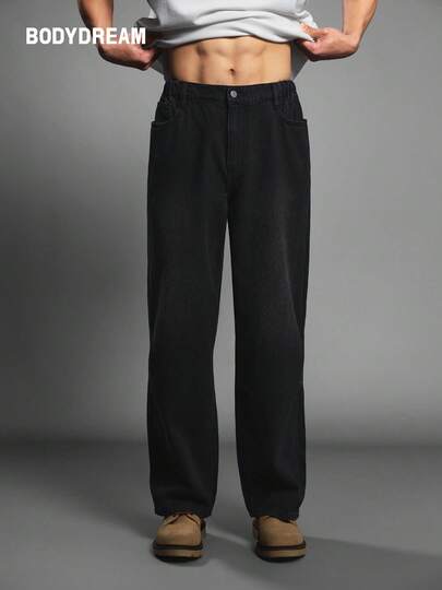 BODYDREAM Washed Vintage Rivet Distressed Relaxed Fit Straight Leg Jeans For Men