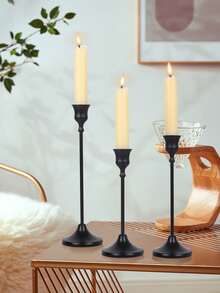 2 Sets/6pcs Matte Black Candle Holders, Suitable For Fireplace, Dining Table, Home Decor, Taper Candles, Christmas, Halloween - Black - View 9