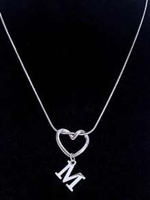 Women's Minimalist Heart & 26 Initials Pendant Necklace - Fashion Versatile Jewelry For Daily Wear & Lover Gift - Silver - View 27