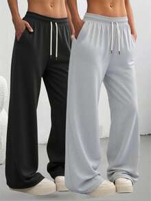 Women's Casual Loose Straight Leg Pants, Suitable For Running, Workout, Gym, Outdoor Travel, High Street Fashion, Breathable, All Season - Grey - View 1