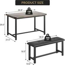 3-Piece Dining Table Set For 4 People, 44" Space Saving Kitchen Table With 2 Benches, Industrial Rectangular Dining Room Table Chairs Set - Grey - View 2
