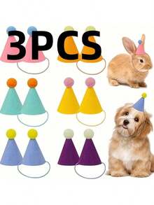 3pcs Mini Party Hats - Pink And Bright Colors (Blue, Pink, Yellow, Green, Orange, Purple) - Lightweight And Durable Polyester Cone Hats, Suitable For Birthday, Wedding, Halloween, Christmas, New Year - Pet Costume Party Decor, Dolls, Plush Animals, Puppies, Kittens, Bunnies - Easy To Clean Party Decor, Holiday Celebration, Joke Design, Hand Wash Only, Celebration Supplies, Holiday Shoppers