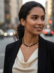 1pc Leopard Printing Necklace, Heart Bow Star Pendent Necklace, Winter Necklace, Daily Accessory, Dating, Party Necklace, Woman Gift Valentines,Mom,Mother,Mother's Day,Gift