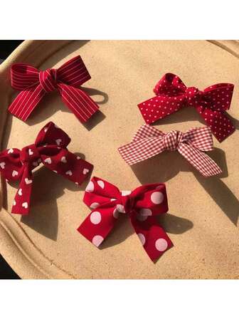 2pcs/Set New Red Bow Hairclips, Fabric Hair Accessories Barrettes For Women, Daily Hair Decoration Hair Clips