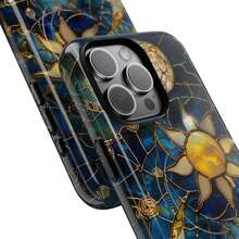 Yellow Gold Sun Stained Glass Printed Tough Phone Case Compatible With IPhone 17/16/15/14/13/12/11/X/Xs/Xr/8 With Dual-Layer Defense And Wireless Charging Ready|     Celestial Stars Print Fashion  High Quality Design Accessories - 混合色 1 - 查看 5