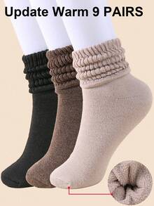 3/6/9 双装女士秋冬保暖袜，透气吸汗加厚柔软中筒袜，黑色、卡其色、咖啡色可选，是远足、返校、万圣节和圣诞节的完美礼物。