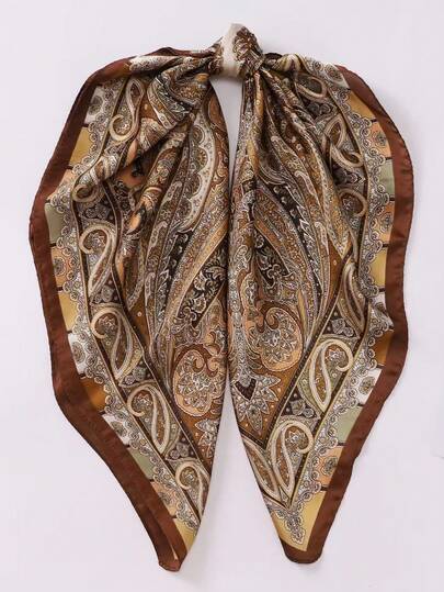 1pc Women's Fashion Feather Print Versatile Scarf, Smooth Polyester Bohemian Style Headscarf - Suitable For Daily Wear, Matching And Decoration