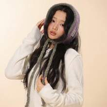 女士波点针织围脖头带，多功能围巾/耳罩，秋冬季保暖 - 彩色 - 查看 4