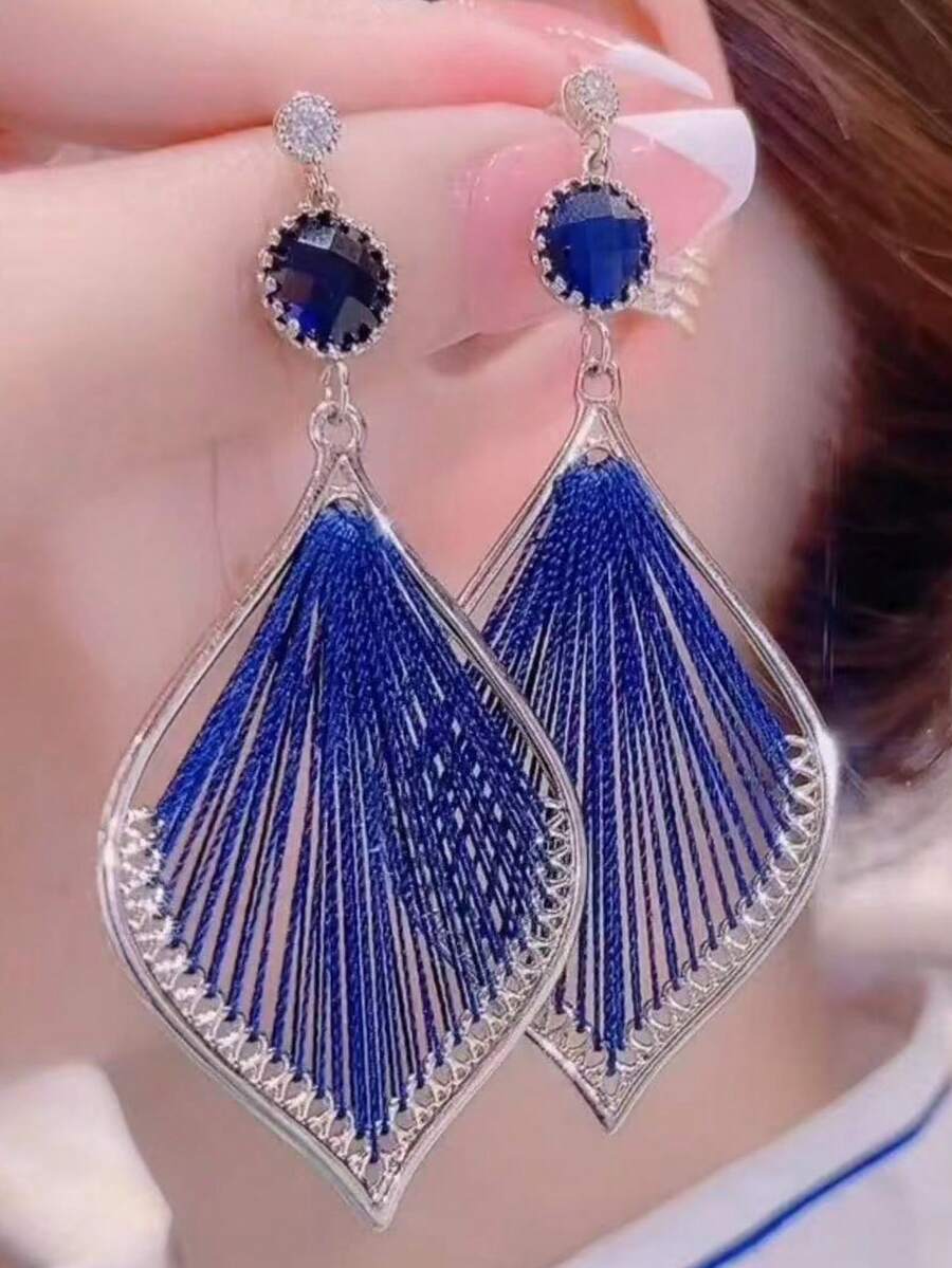1 Pair Exaggerated Tassel Peacock Tail Design Earrings, Unique Luxury Style - Multicolor - View 1