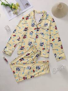 CRAYON SHINCHAN 2件套蜡笔小新牛奶丝柔软透气卡通印花长袖睡衣套装，女款，随机印花，春秋/冬季服装 - 黃色 - 查看 7