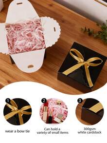 12个棕色礼品盒，小牛皮纸盒，带丝带，用于包装糖果、饼干、巧克力、工艺品、蜡烛、小礼物，尺寸约为3.54 x 3.54 x 2.36英寸（约9 x 9 x 6厘米） - 黑色+金色絲帶 - 查看 6