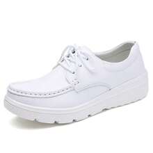 Sneaker casual con suola spessa da donna, scarpe bianche in stile campus semplice, scarpe da lavoro nere con lacci monocolore, scarpe sportive versatili e alla moda per il tempo libero e gli spostamenti - Bianco - Visualizzare 13