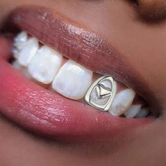 3 Styles Available, 12 Months, 1pc Hollow Heart Plated Gold Tooth Grillz, Suitable For Nightclub, Party, Festival, Birthday & Valentine's Day Gift, Hip Hop Dental Jewelry