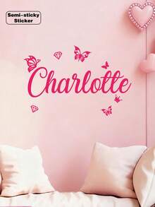 一款卡通个性化名字蝴蝶图案墙贴、水杯贴纸、沐浴露瓶贴纸,可用作婚礼回礼贴纸、透明个性化婚礼回礼贴纸、欢迎贴纸、生日快乐装饰贴纸、女儿床头最美装饰贴纸、卧室门最佳礼物、节日日历贴纸。 - light pink - 查看 3