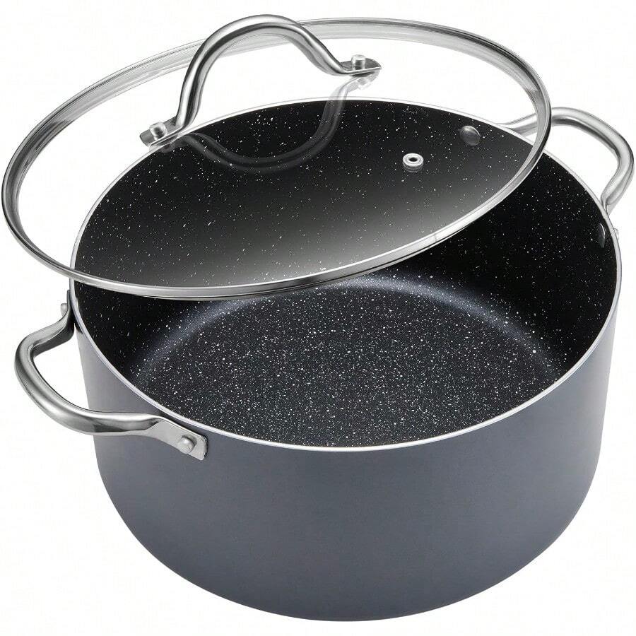 Cooking Pot, Large Non Stick Induction Stock Pot With Lid, All Stove Compatible, Aluminum Soup/Stew Pot For Large-Batch Cooking, Grey - 8 Qt - View 1